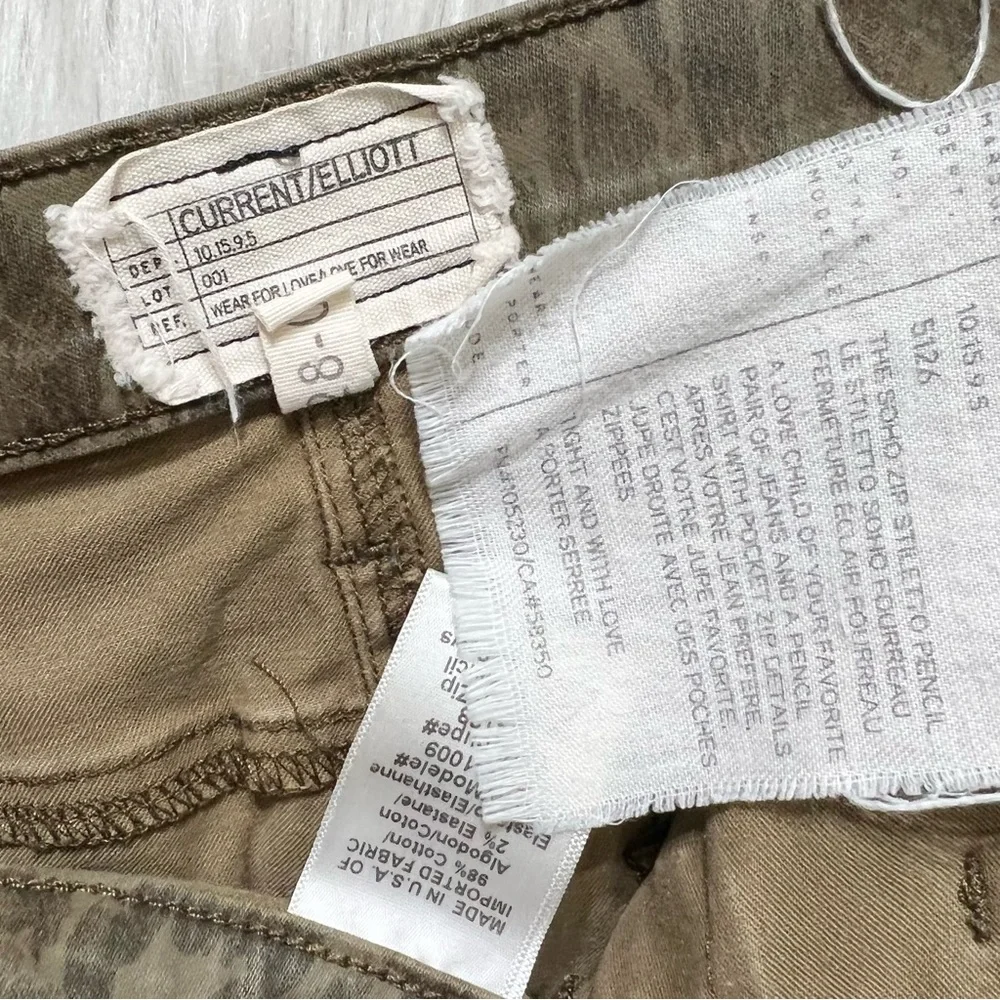 Current/Elliott Leopard Print Army Green Denim Pencil Skirt, Jean Skirt Size 28” - Picture 12 of 14